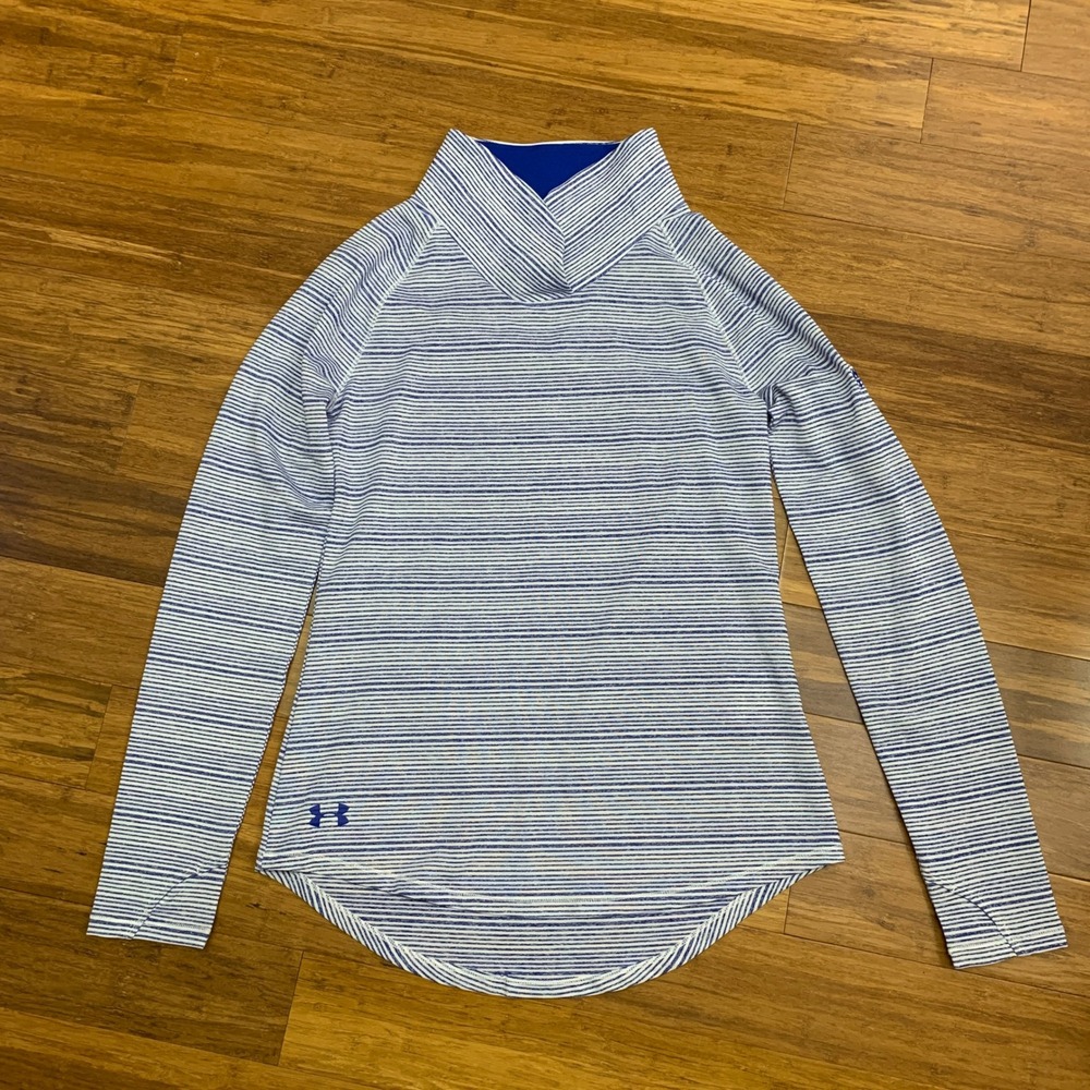 Under Armour Zinger Blue White Stripe Mock Neck Long Sleeve Athletic Top Shirt S
